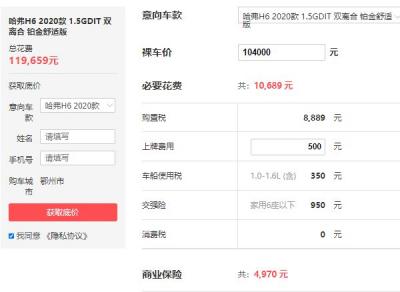 哈弗h6最低多少钱 哈弗h6只需要11万9就能开走