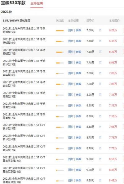 宝骏530裸车价格表 裸车价6.28万百公里油耗仅为6.7L
